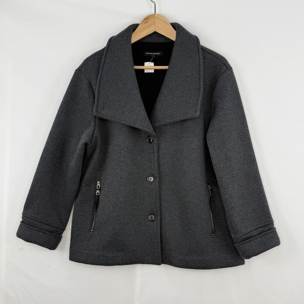 Banana Republic Dark Charcoal Size M Brushed Twill Knit Moto Jacket Coat Cropped - Picture 3 of 16